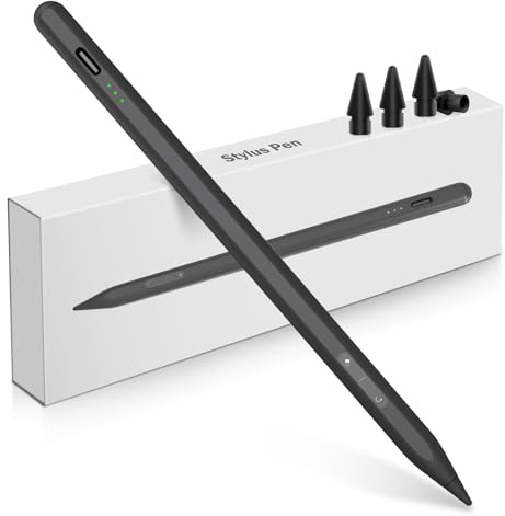 Penna Stilo per iPad (2018-2024), nuovi pulsanti funzione annullamento e gomma, ricarica rapida, compatibile con iPad Pro 12.9''/11''/13''/M4, 10/9/8/7/6th Gen, Air 3/4/5/M2, Mini 6/5