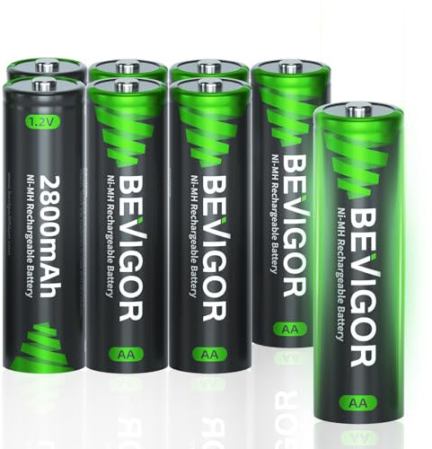 BEVIGOR AA Rechargeable Batteries 8 Pack, 1500 Cycles 2800mAh 1.2V High Capacity AA Ni-MH Rechargeable Batteries, Precharged