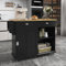 Esszimmerwagen/Sideboard, 112x40(70) x94 cm, schwarz, klappbare Arbeitsplatte in Massivholzoptik mit Stauraumtüren, Rollen und austauschbaren Massivholzfüßen, geeignet für Küchen und Esszimmer