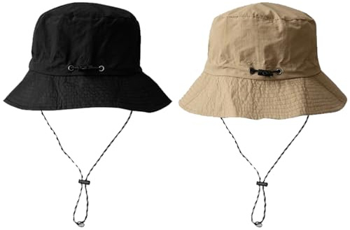 TYXHXTF 2Pcs Sombrero De Pescador, Sombrero De Verano, Plegable Sombrero, Impermeable Sombrero de Sol, Pescador Plegable, para Al Aire Libre, Cámping Playa（Negro, Caqui）