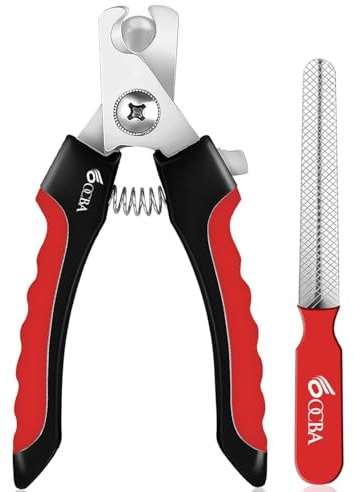 OCBA Dog Nails Clippers with Safety lock & Nail File Professional Dog clippers suitable for all sized Breeds Protection Guard to Prevent Over Cutting suitable for Cats Rabbits (Red Black, Large)