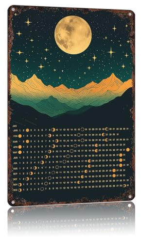 HSFHXY Vintage 2026 Lunar Calendar 2026 Poster Funny Calendar Hanging Moon Calendar Full Moon Calendars Witchy Ideas Tin Sign-Metal Aluminum 8x12inch For Bathroom Bedroom Living Room Wall Decor
