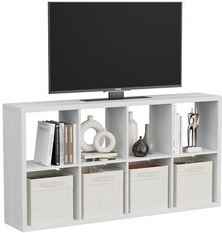 Jpiziso 8 Cube Storage Organizer, Cube Shelf with Heavy-Duty Thick Boards, 25.12 L x 9.37 W x 48.74 H, Smooth Easy-Clean Panels, Simple Assembly, for Living Room Bedroom Office, White