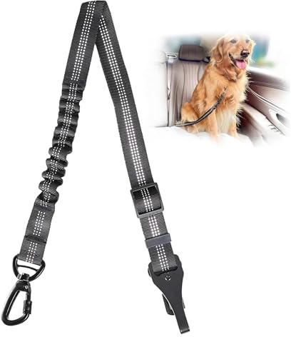 Diyxisk Cinturon Perro Coche Negro Ajustable Cinturon 54-90CM Seguridad Perro Coche Resistente Cuenta con Absorción de Impactos y Conector Isofix Apto para Todas Las Razas