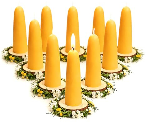 10 Pack Natural Beeswax Taper Candles, 1.3×4.3 Inch Bees Wax 7.5 Hours Long Burning Time, Eco-Friendly Non-Toxic Smokeless Handmade 100% Pure Beeswax, for Home Decor, Meditation, Relaxation & Gifts