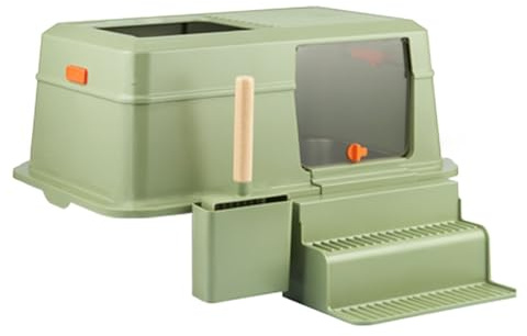djurtoalett Kattskräp i rostfritt stål med lock, främre ingång, utgång for kattskräp, lätt att rengöra kattlåda metall skräp och klätterstege Standard kattlådor(Green)