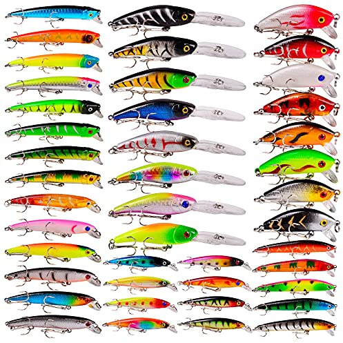 BAIKALBASS Fishing Lures Tackle Kits Hard Baits Minnow Pencil VIB Crankbaits Topwater Floating Lures Assorted Fishing Tackle Sets (006-43pcs)