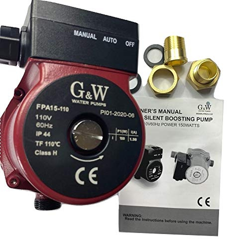 G&W 150W 110V Recirculating Hot Water Booster Pump Domestic cast iron with 3/4 to 1/2 adapters 35ft Head 7GPM