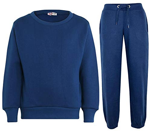 A2Z 4 Kids Girls Boys Plain Tracksuit Jumper Sweatshirt Set - T.S Plain Jumper 108 Navy 5-6