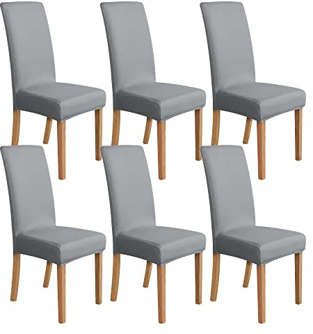 Amazon Basics Stretch Dining Chair Covers, Set of 6, Light Grey, Solid