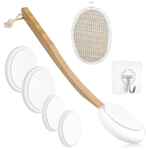 Magrimaxio Eincremehilfe für Rücken, 7 Stück Rückenbürste zum Duschen, mit 4 Austauschbaren Pads Rückencremer, Rückeneincremer Rückenbürste mit Langem Stiel, Rückencremer Applikator Rückenbürste