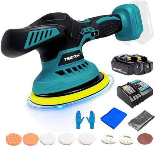 Akku Poliermaschine, kompatibel mit Makita Bürstenlo, mit 2x5500mAh Akku,125mm Polieren Pad zum Entfernen von Farbe und Mörtel , zum Polieren, Schleifen