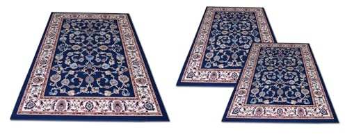 Confezioni Giuliana Tris Tappeti Camera da Letto PALACE Classico Dis 2079 Blu Set 3 Pezzi 70x130 e 55x105