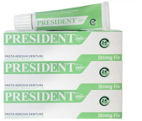 President KIT 3 PEZZI DI PASTA ADESIVA DENTURE. Fissaggio Forte della dentiera, Presa Rapida, Adesione duratura. Evita le infiltrazioni di cibo, infiammazioni e alitosi. Non irrita le gengive - 3x20g