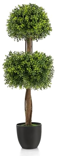 GIANTEX Árbol Artificial Topiario de 100 cm, Planta de Boj de 2 Bolas con Maceta Llena de Cemento, Hojas Persistentes, Decoración de Espuma para Terraza, Sala de Estar, Entrada