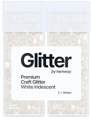 Hemway Craft Glitter Shaker White Iridescent 110g x2 Pack Super Chunky | for Resin & Epoxy Crafts, Christmas Art Supplies, Nail, Body, Face, Eye, Festival, Crafting, Slime, Sparkle