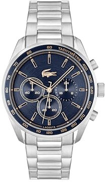 Lacoste Chronograph Quarz Uhr für Herren Kollektion Boston mit Silbernes Edelstahlarmband - 2011380