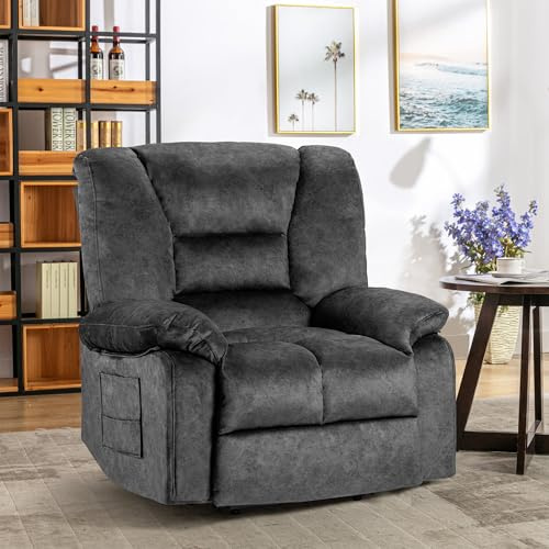 HOMYEDAMIC Recliner Chair Rocker Modern Ergonomic Lounge 360 Degree Swivel Single Sofa Seat Living Room Lounge Recliners (360 Swivel, Dark Gray A - Flannel)