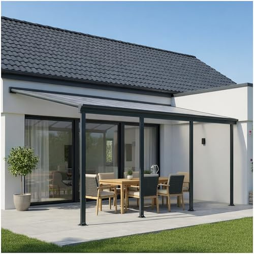 Terrassendach Veranda Aluminium transparentes Dach | Terrassenüberdachung Veranda XXL anthrazit 618 x 300 x 263-278 cm (LxBxH)