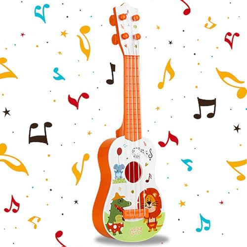 41 cm Ukulélé Jouet Guitare, Ukulélé pour Enfants, Enfant Mini Guitare, Guitare Enfant, Jouet Musical de Guitare, avec 4 Cordes Réglables, pour Tout-Petits, Débutants, Garçons, Filles, Orange