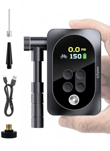150PSI Mini Electric Bike Pump with LED Light – Portable Cordless Bicycle Tire Inflator, 1400mAh Battery, 5 Preset Modes & Auto Stop – for Road MTB E-Bike Motorcycle & Ball – Presta Schrader Valve