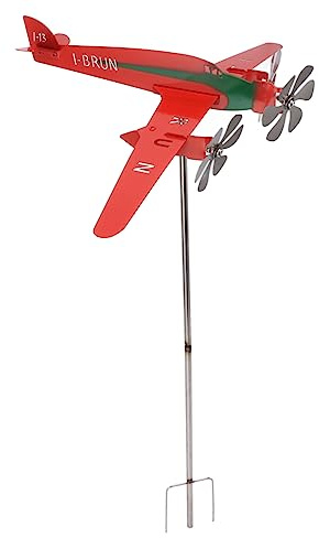 Generic Banderuola per Aereo in Metallo, Girandola Rossa Liscia per Patio da Giardino, Scultura di Aeroplano 3D Saldata a Mano per Fienile a Cupola del Garage, Mulino a per Aereo da 28 in Ferro e