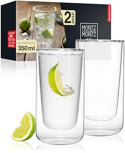 Moritz & Moritz 2x 350 ml Trinkgläser Set Doppelwandig – Doppelwandige Gläser für Cocktails, Wasser, Tee, Kaffee oder Longdrinks - Spülmaschinengeeignet