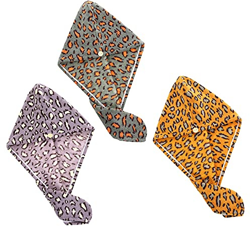 3 Pcs Leopard Microfiber Hair Towel Wrap Super Absorbent Twist Turban Dry Hair Caps Hair Drying Towel for Drying Hair Quickly