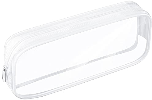 CHEERYMAGIC Clear Pencil Bag, Clear Exam Pencil Case, Waterproof PVC Zippered Comestic Storage Pouch Travel Luggage Pouch Make up Cosmetic Bag (White)