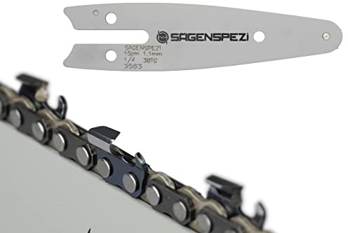 15cm Sägenspezi Schwert Set mit 2 Halbmeißelketten 1/4NP 38TG 1,1mm passend für Mini Einhand Kettensäge Akku Elektro Gehölzschneider