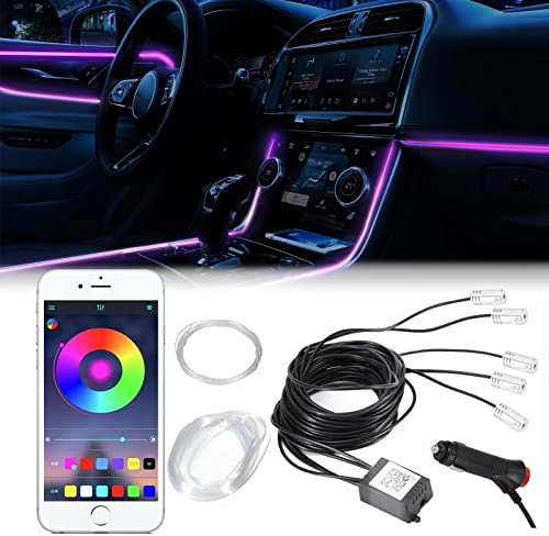 Car LED Interior Strip Lights RGB Multicolor Ambient Lighting Kits 5 in 1 with 315 inches Fiber Optic APP Wireless Bluetooth Control Car Neon Light Kit, Music Sync and Sound Active Function