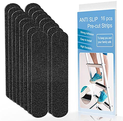 Nastro antiscivolo, 16 strisce antiscivolo pretagliate, strisce adesive di sicurezza antiscivolo per scale, gradini e scale (5,1 x 30,5 cm, nero)