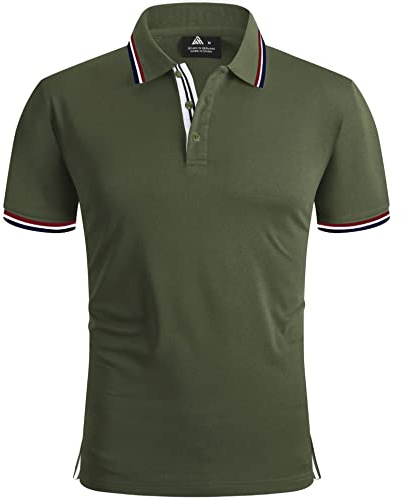 geeksport Poloshirts Herren Kurzarm Tennis Slim Fit Golf Polo Shirt Männer Sport Schnelltrocknend Atmungsaktiv Polohemd Sommer Outdoor Golf T-Shirt(Armee Grün-XL)