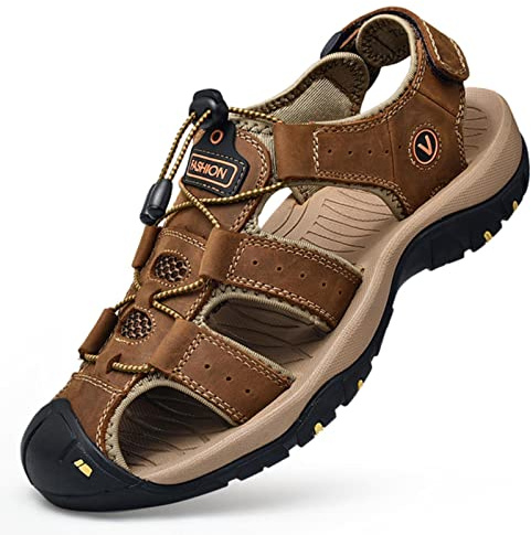 KINHA Sandalias de cuero para hombre, sandalias clásicas de verano para hombre, sandalias para exteriores, suaves, cómodas, sandalias de playa, zapatos para hombre, talla grande 38-47