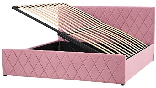 Beliani Letto Contenitore Trapuntato Velluto Rosa Rete a Doghe 180 x 200 cm