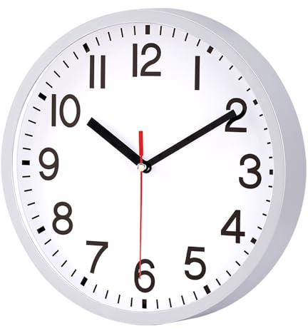 Coslife Wall Clock Silent & Non Ticking Modern Quartz 9- Battery Operated Digital Quiet Sweep Office/home/school/Kitchen Decor Clocks(Silver)