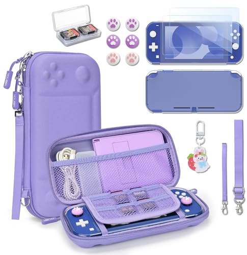 Younik Funda Switch Lite, Morado Accesorios NS Switch Lite 14 en 1, Carcasa de Transporte de Switch Lite, Estuche para Tarjetas de Juego, 2 Protectores de Pantalla, 6 Grips para el Pulgar, Morado
