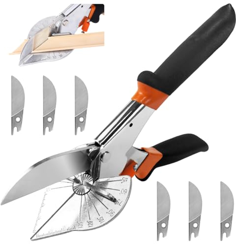 Tijera Ingletadora, Cortador de Inglete Multiángulo de 45°-135° con 6 Cuchilla de Repuesto, Tijeras Ingletadoras para Cortar Madera, Plástico, PVC y Más, Herramienta de Corte Ajustable