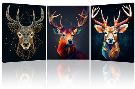 Piy Painting Impression sur Toile de Cerf de Couleur, Decoration Murale avec Cadre Intégré Tableau sur Toile de Animaux Décor Moderne pour Salle de Bain Corridor Bar 3 Panneaux 30x40cm