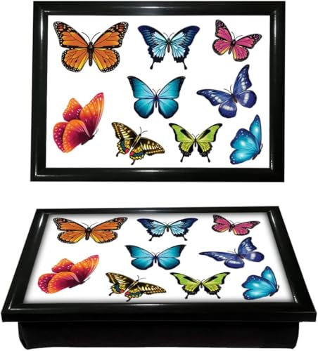Butterfly Lovers Large Wooden Lap Tray With Soft Cushioned Bean Bag For Laptop, Art Working, Writing, Drawing, Breakfast, Dinner, Food Home Serving Tray