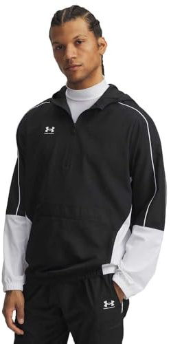 Under Armour Uomo Challenger Warmup Jacket, Giacca Sportiva Idrorepellente per Riscaldamento e Allenamento, Giacca Leggera Calcio Comoda e Traspirante con Mezza Zip,Black/White,MD