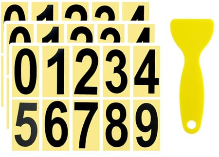 30 pezzi adesivi con numeri riflettenti, numero civico esterno adesivo, numeri plastificati grandi, numeri neri, con 1 raschietto giallo, per ristoranti, bar, uffici