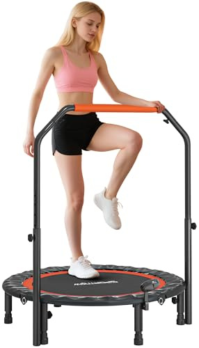 HOMCOM Trampolino Elastico Pieghevole Ø102 cm con Manubrio Regolabile 99-123cm, Trampolino da Fitness con Monitor LCD per Adulti, Tappeto Elastico per Esercizi Indoor, Nero