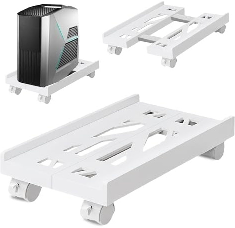 SPORWAY CPU Ständer PC Stand: Computer Halterung Universal Einstellbare CPU Ständer mit 4 Rollen, Unter Schreibtisch Computer Stand Tower Holder Cart für Computergehäuse Hauptrahmen (Weiß)