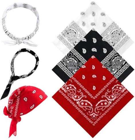 WUSJCOF Bandana Homme Femme Enfant, Lot de 3 Bandanas Paisley Multifonctionnels, 54 X 54 Cm, Bandana Rouge Blanc Noir pour Cheveux Cou Tête Écharpe Accessoire de Mode
