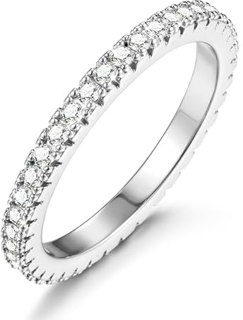 Jstyle 2.5MM Stackable Ring for Smart Rings, Tarnish-free and Waterproof, Comfort fit Size 7, Cubic Zirconia Engagement Silver Wedding Band for Women Ideal Gift for Her