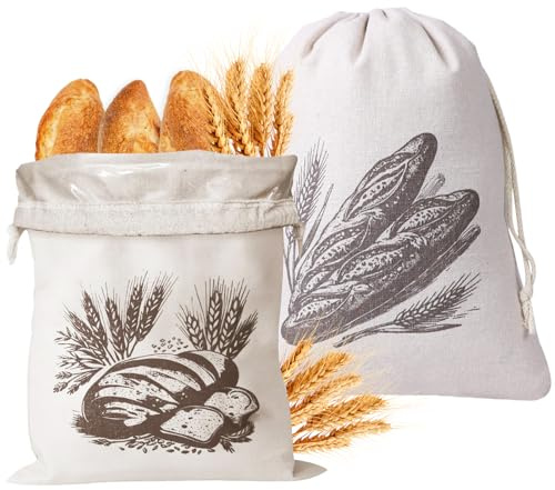 deegbbyi 2 Pezzi Sacchetti Pane in Lino, 40 x 30cm Sacchetto per Il Portapane Foderato in TPU, Sacchetto Pane Riutilizzabile, con Coulisse, per Conservare Prodotti da Forno, Frutta e Verdura
