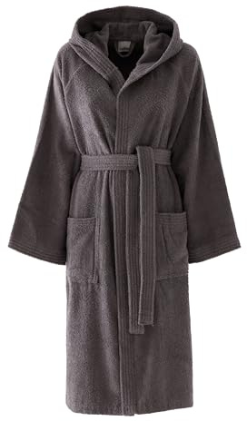 Bassetti Accappatoio Con Cappuccio, Fumo, 100% Cotone, Taglia L, Adulto Uomo Donna Unisex, In Spugna Morbido Assorbente Resistente E Lavabile In Lavatrice