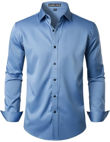PARKLEES Men's Slim Fit Casual Business Dress Shirt | Wrinkle-Free, Adult, Long Sleeve, Modern, Button Up, Button Down