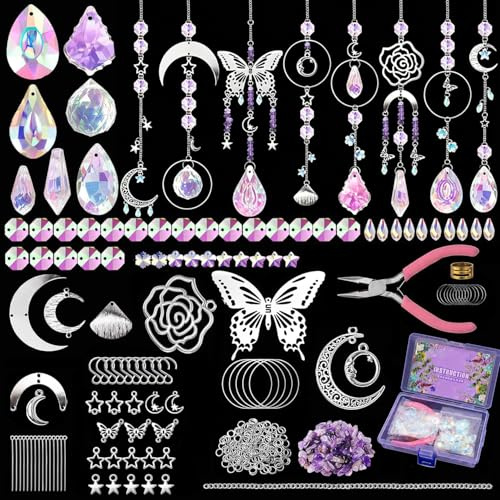 400 Pièces Kit de Fabrication DIY d’Attrape-Soleil, Créez Votre Suncatcher pour Décor de Fenêtre, Ensemble de Cristaux Colorés à Suspendre pour Adultes & Enfants (B)